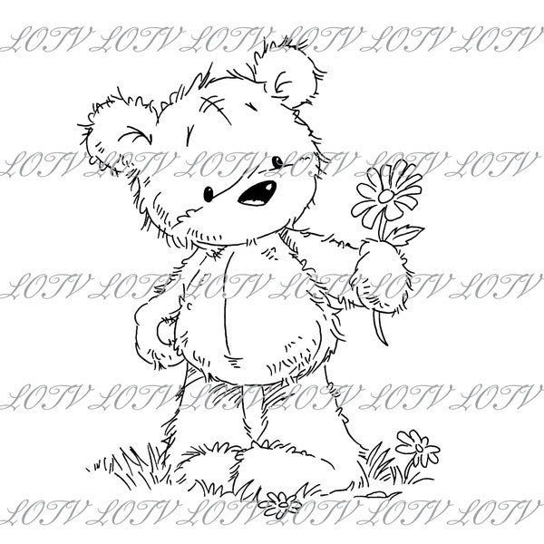 LOTV Digi Stamp - CG - James Daisy, JPEG, Cute, Bear, Birthday, Sweet, Animal, Digital