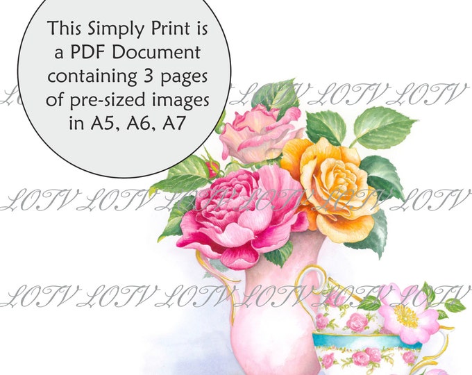 Lili of the Valley Full Colour Simply Print - Cottage Roses - Floral, Tea Party, 3 Page PDF Ready to Print Document, Digital