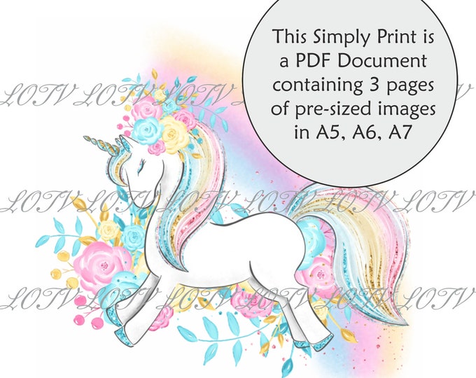 LOTV Full Colour Simply Print - Enchanted Unicorn 4, 3 Page PDF Ready to Print Document, Digital