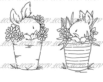 Lili of the Valley Digi Stamp - GC - Two Little Bunnies, JPEG, Bunnies, Cute, Digital