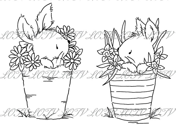 Lili of the Valley Digi Stamp - GC - Two Little Bunnies, JPEG, Bunnies, Cute, Digital