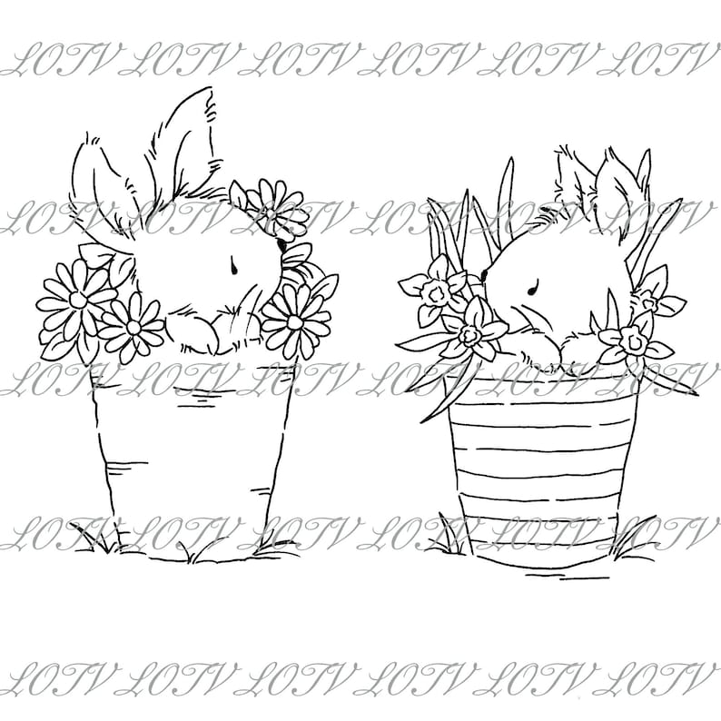 Lili of the Valley Digi Stamp  GC  Two Little Bunnies JPEG image 0