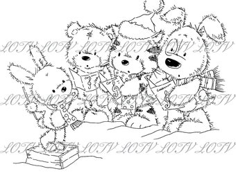 LOTV Digi Stamp - CG - Jack, Patch and Puss Festive Sing Song, JPEG, Christmas, Xmas, Noel, Festive, Digital