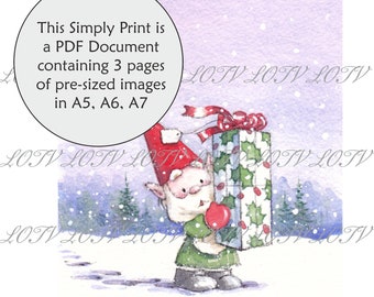 LOTV Full Colour Simply Print - IH - Festive Gnome Christmas Gift, 3 Page PDF, Digital