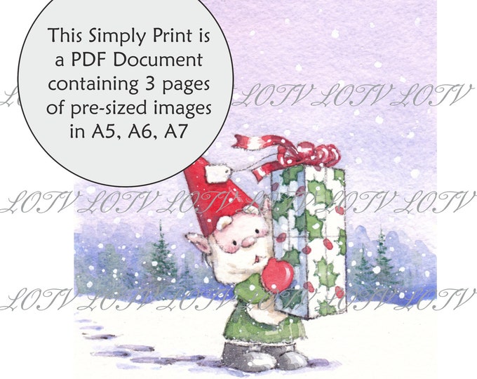 LOTV Full Colour Simply Print - IH - Festive Gnome Christmas Gift, 3 Page PDF, Digital