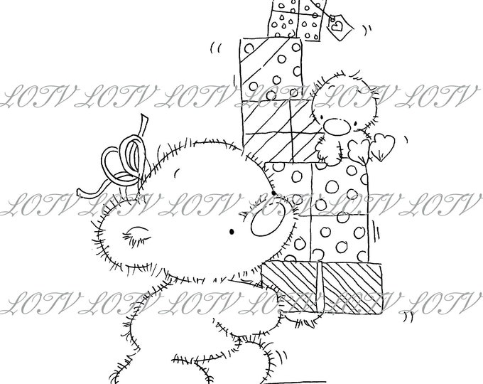 Lili of the Valley Digi Stamp - IH -Ted with Presents, JPEG, Bear, Birthday, Digital