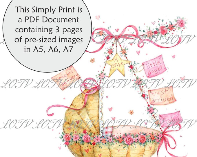 Lili of the Valley Full Colour Simply Print - Baby Pink Cradle, 3 Page Ready to Print PDF Document, Digital