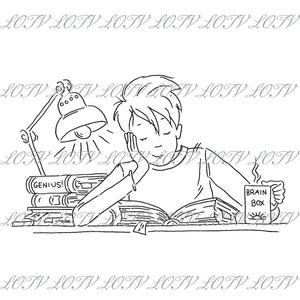 Timbro digitale LOTV - AS - Oliver che studia, JPEG, ragazzi, adolescente, compleanno, esami, maschio, digitale