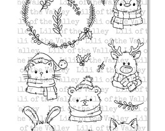 Animal Christmas Wreaths - A5 Stamp Set