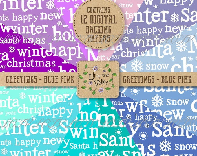 LOTV Backing Paper Set - DR - Christmas Greetings Blue Pink, JPEG, Digital