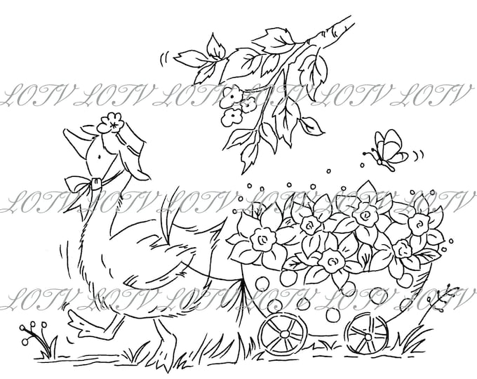 Lili of the Valley Digi Stamp - A Cart Full of Sunshine, JPEG, Cute, Goose, Easter, Spring, Sweet, Animal, Digital