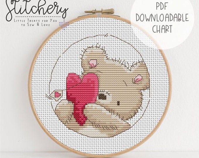 Heart Bear 3 - Cross Stitch Downloadable Chart - PDF Pattern