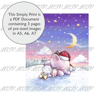 Impression couleur LOTV - IH - Câlins de Noël, Noël, éléphants, document PDF prêt à imprimer de 3 pages, numérique