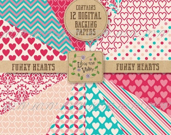 Lili of the Valley Backing Paper Set - AP - Funky Hearts, JPEG, Digital