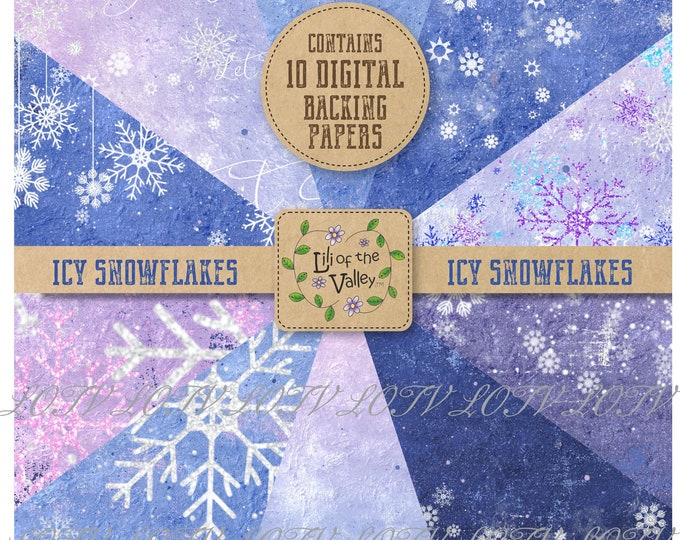 Lili of the Valley Backing Paper Set - LA - Icy Snowflakes, JPEG, Digital