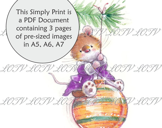 LOTV Full Colour Simply Print - IH - Christmouse Bauble, 3 Page PDF, Digital