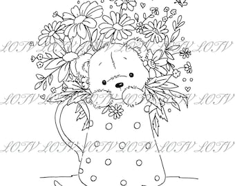 LOTV Digi Stamp - C.G. - James mit Blumenkrug - JPG, Bär, Blumen, Digital
