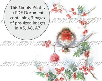 Lili of the Valley Full Colour Simply Print - Christmas Robin, 3 Page Ready to Print PDF Document, Digital