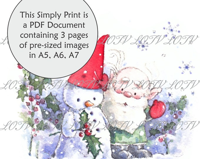 LOTV Full Colour Simply Print - IH - Festive Gnome Snowman, 3 Page PDF, Digital