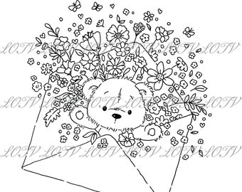 Lili of the Valley Digi Stamp - CG - James Sending Flowers - JPG, Bear, Flowers, Digital