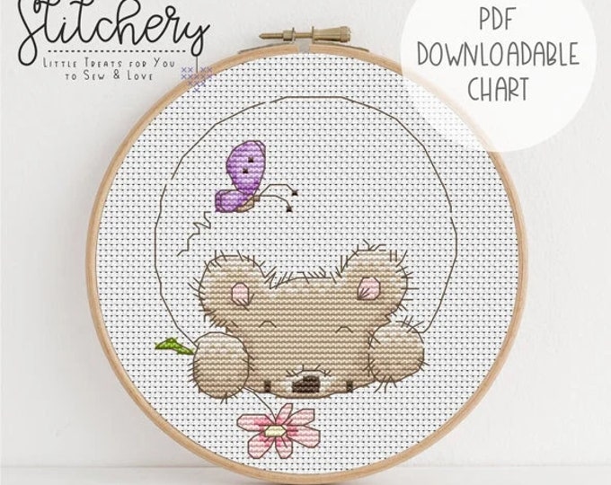 Posy Bear 2 - Cross Stitch Downloadable Chart - PDF Pattern