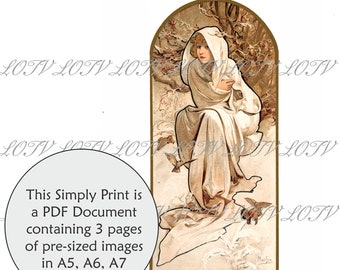 LOTV Full Colour Simply Print - Winter from The Four Seasons - Alphonse Mucha - 3 Page PDF