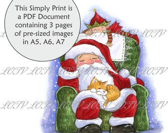 LOTV Full Colour Simply Print - GC - Santa Snoozing, 3 Page PDF, Digital