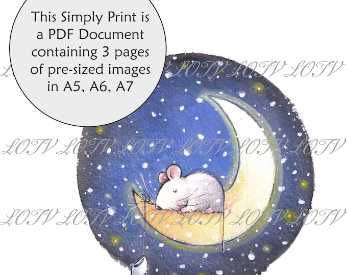 Lili of the Valley Full Colour Simply Print - IH - Mouse on the Moon, 3 Page PDF Ready to Print Document, Digital