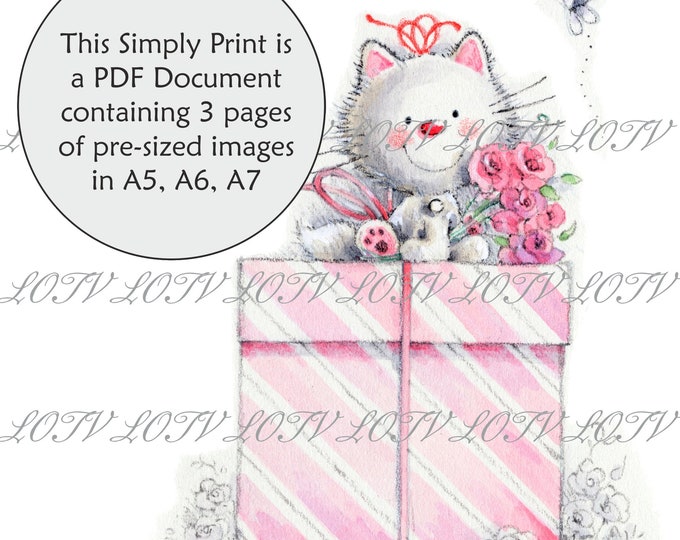 Lili of the Valley Full Colour Simply Print - IH - Present Kitty, 3 Page PDF Ready to Print Document, Digital