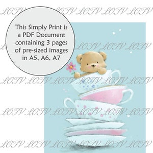LOTV Full Color Simply Print - CG - Tea Time Ted, 3 pagina's PDF klaar om af te drukken document, digitaal