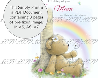 LOTV Full Colour Simply Print - CG - Rainbow Bear, Mum, 3 Page PDF Ready to Print Document, Digital
