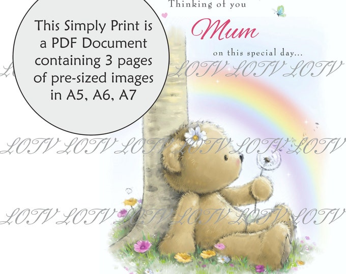 LOTV Full Colour Simply Print - CG - Rainbow Bear, Mum, 3 Page PDF Ready to Print Document, Digital