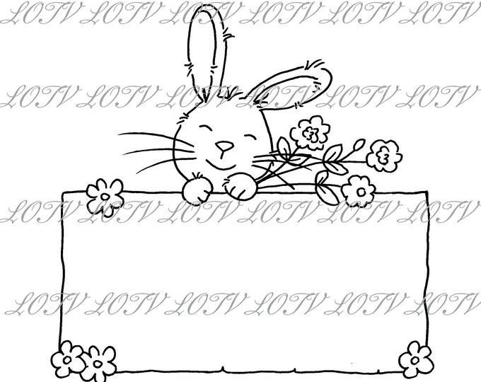 LOTV Digi Stamp - AS - Rabbit Sign 1, JPEG, Mother's Day, Bunny, Flowers, Digital, Artwork