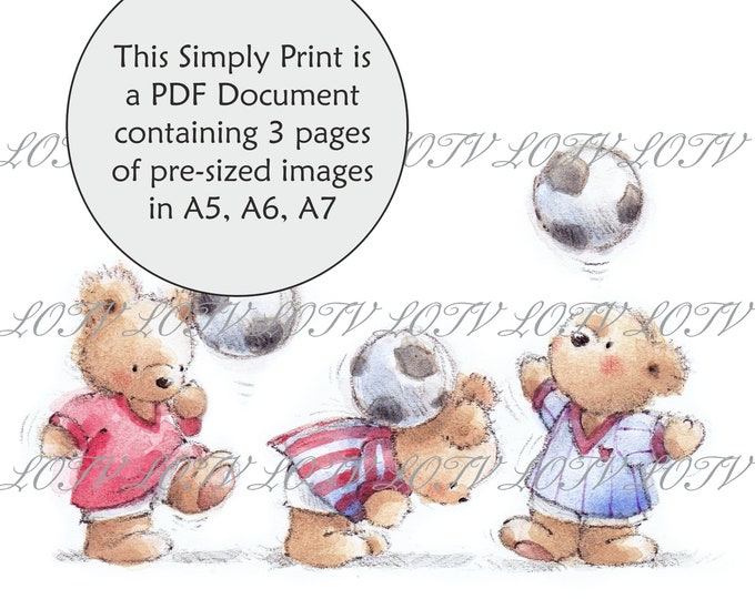 Lili of the Valley Full Colour Simply Print - IH - Football Bears, 3 Page PDF Ready to Print Document, Digital