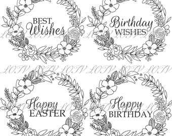 Lili of the Valley Digi Stamp Set - Circular Floral Frames & Beautiful Messages,  JPG, Digital