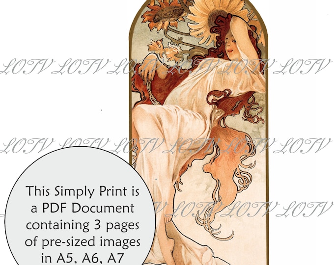 LOTV Full Colour Simply Print - Summer from The Four Seasons - Alphonse Mucha - 3 Page PDF