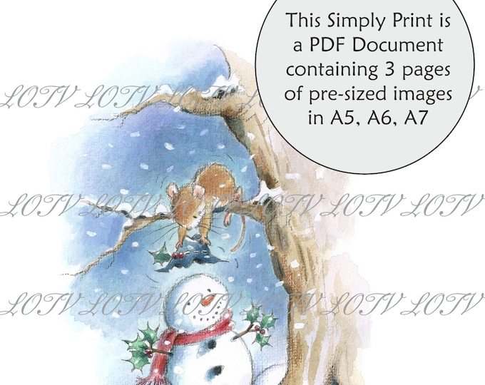 Lili of the Valley Full Colour Simply Print - Christmas Snowman, 3 Page PDF Ready to Print Document, Digital