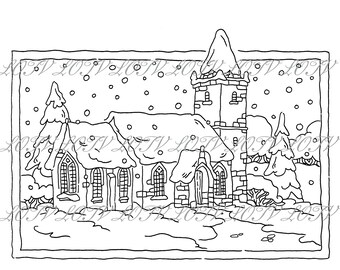 LOTV Digi Stamp - AS - Christmas Scenes Snowy Church, JPEG, Digital