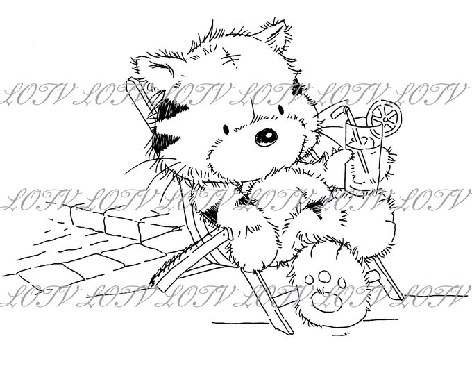 Lili of the Valley Digi Stamp - CG - Jack Patch and Puss Relaxing JPEG, Cat, Birthday, Deckchair, Digital