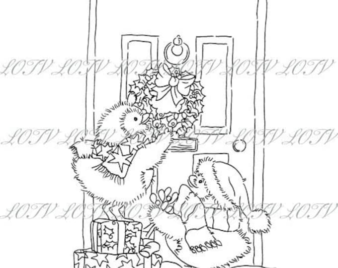 Lili of the Valley Digi Stamp - Penguins Wreath, JPEG, Digital