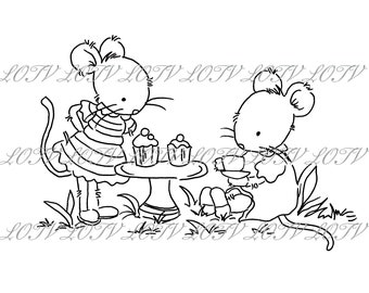 Lotv Digi Stamp - KG - Tea Party Mice with Tea - Jpg, Mouse, Digital, Artwork