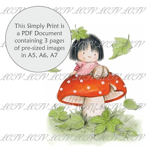 Impression couleur simple LOTV - Maisie avec champignon vénéneux, fille, document PDF prêt à imprimer de 3 pages, numérique