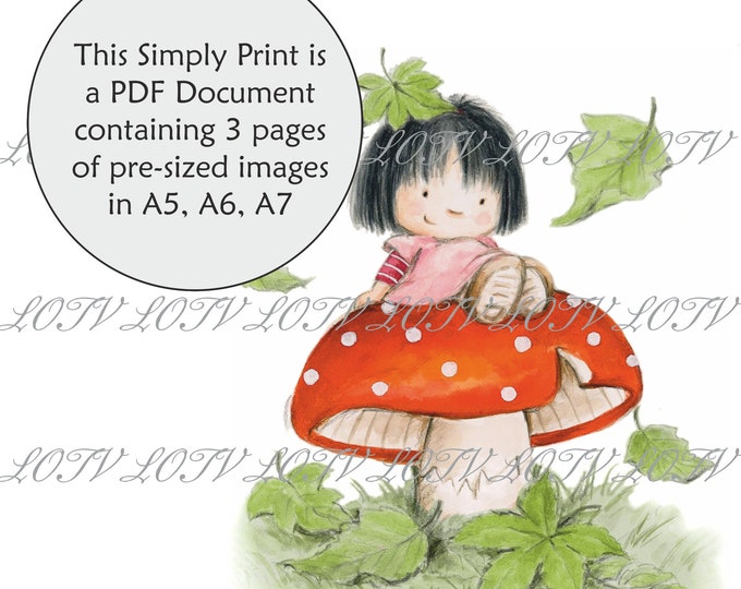 Lili of the Valley Full Colour Simply Print - Maisie with Toadstool,  Girl, 3 Page PDF Ready to Print Document, Digital