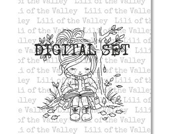 LOTV Digi Stamp - Reading Girl - Autumn Girls