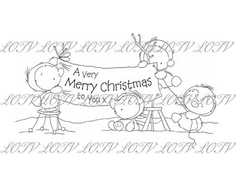 Lili of the Valley Digi Stamp - IH - Merry Christmas Penguins, JPEG, Christmas, Xmas, Noel, Festive, Snow, Digital