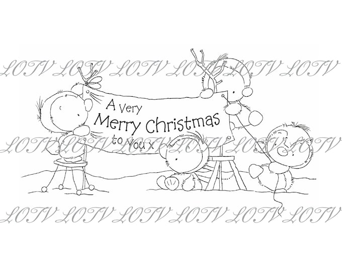 Lili of the Valley Digi Stamp - IH - Merry Christmas Penguins, JPEG, Christmas, Xmas, Noel, Festive, Snow, Digital