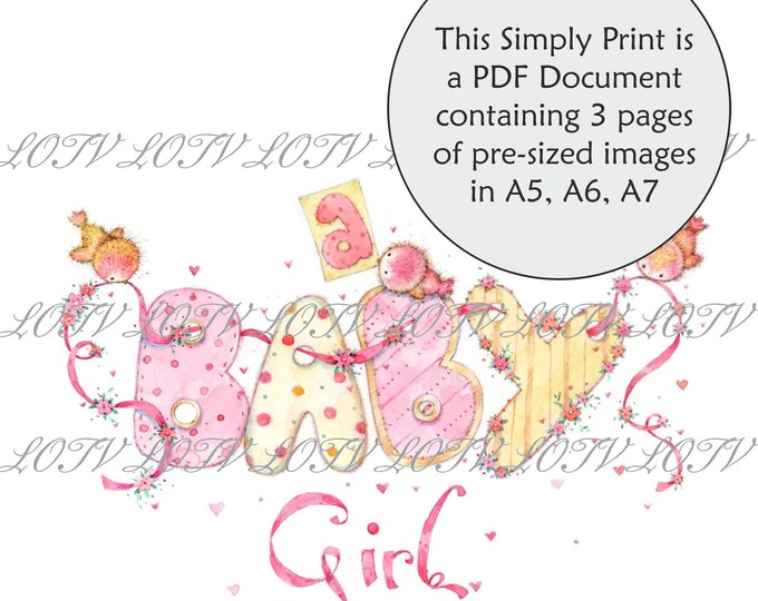Lili of the Valley Full Colour Simply Print - Baby Girl Birds, 3 Page Ready to Print PDF Document, Digital