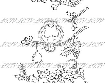 Lili of the Valley Digi Stamp - Christmas Robin, JPEG, Christmas, Xmas, Noel, Festive, Snow, Digital