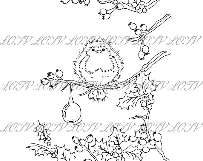 Lili of the Valley Digi Stamp - Christmas Robin, JPEG, Christmas, Xmas, Noel, Festive, Snow, Digital