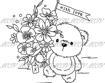 Lili of the Valley Digi Stamp - CG - James Looking Up - JPG, Bear, Flowers, Digital